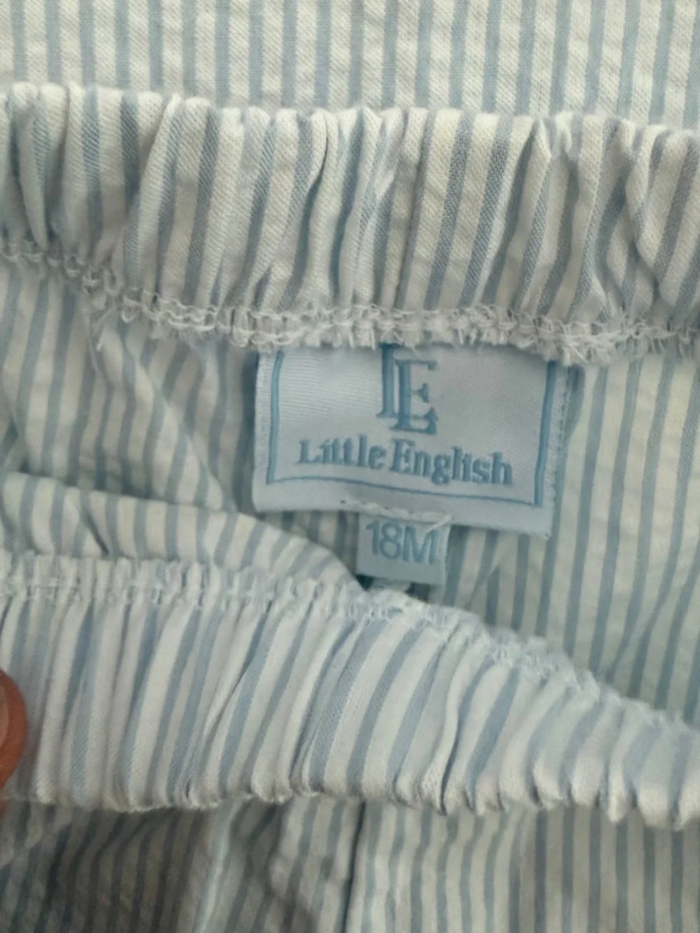 NWT Little English Boys Blue & White Seersucker Peter Pan Shirt & Short Set 18M
